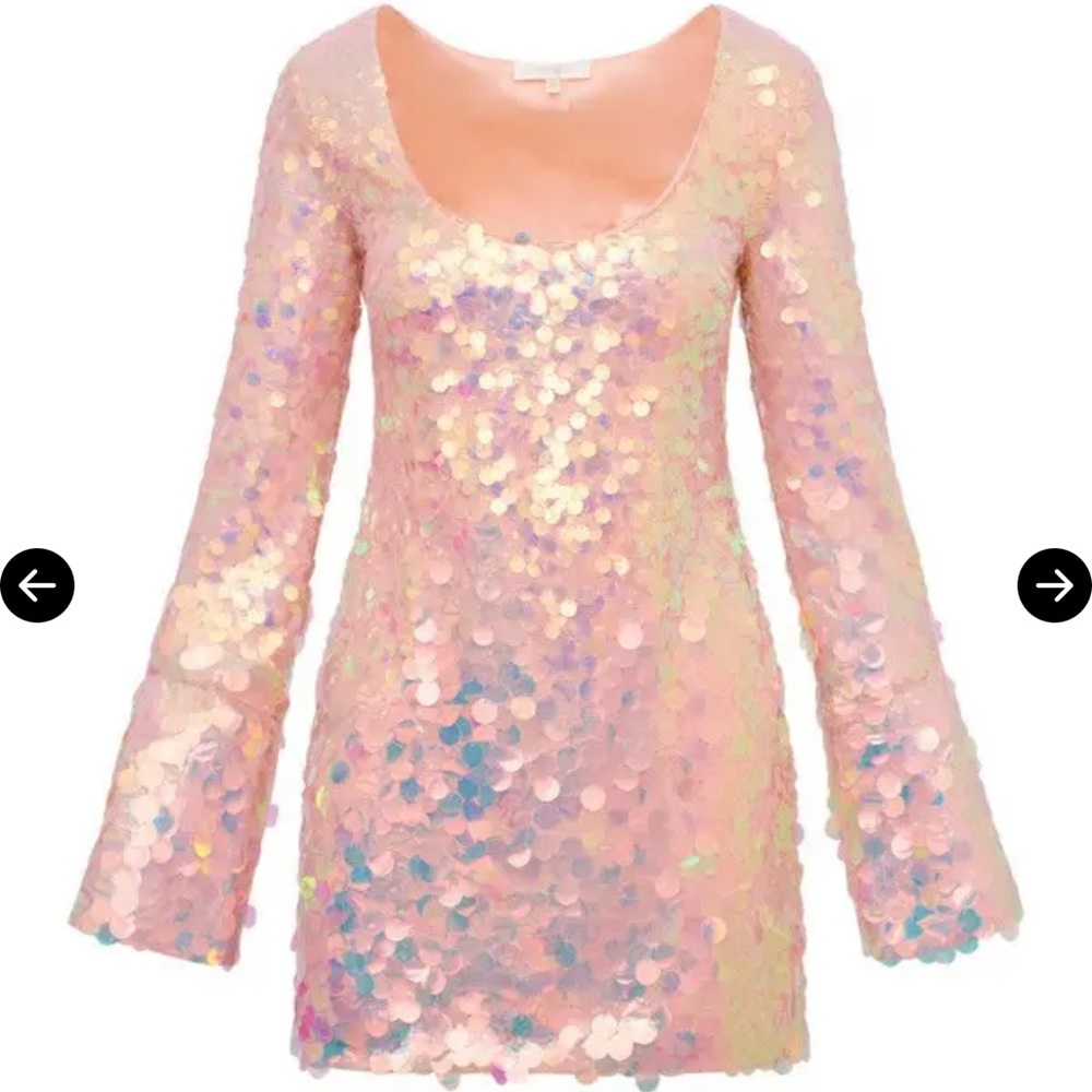 NWT LoveShackFancy Risbo iridescent sequined mini dress in the Peche Pink Size 2